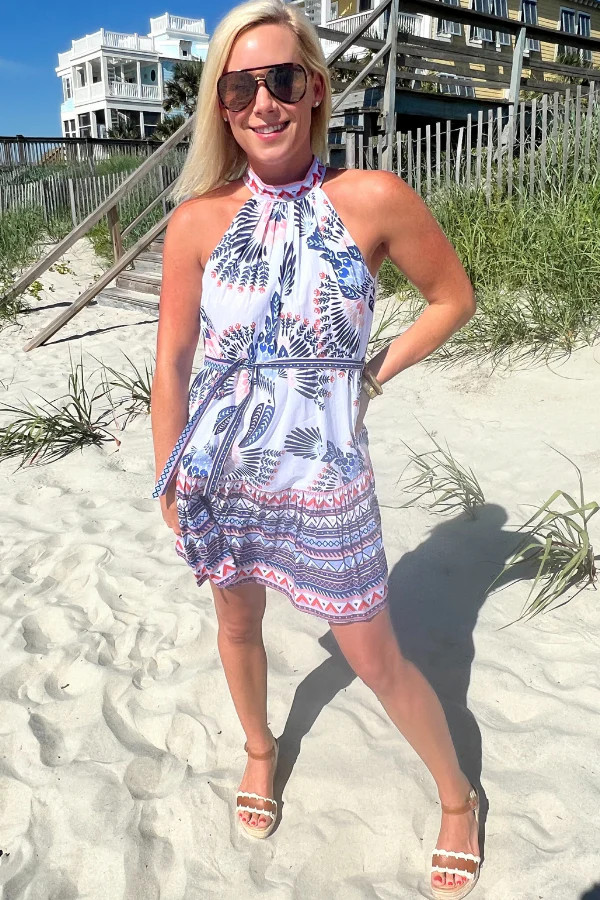 Siesta Key Beach Dress, aztec bird print by King + Pitt | Mimi Seabrook