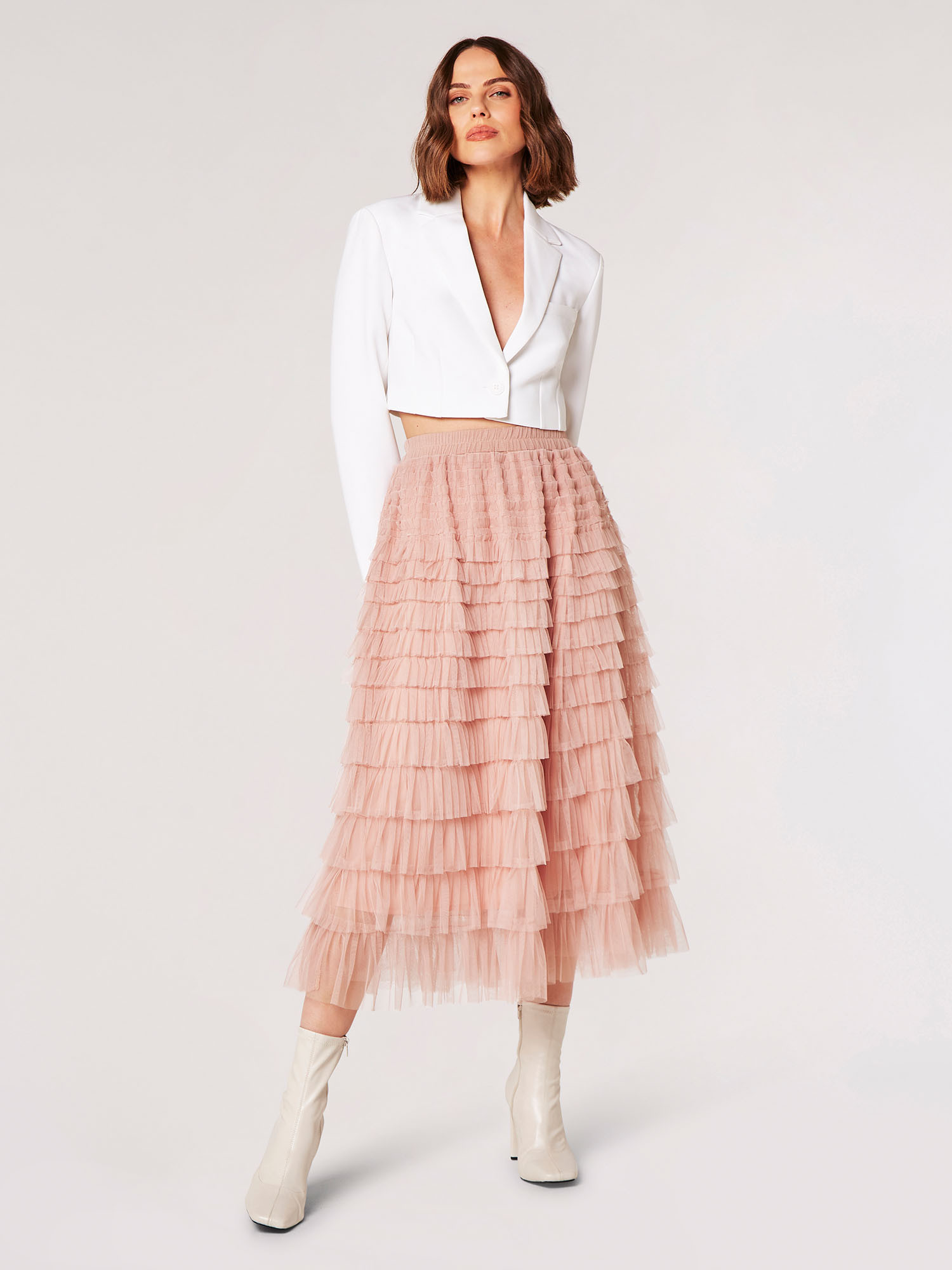 Tulle Ruffle Tiered Midi Skirt | Apricot Clothing | Apricot (UK)