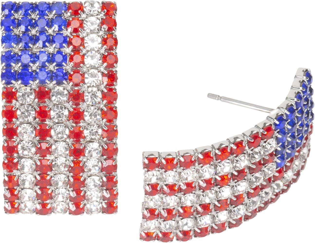 Madison Tyler Americana Collection Pave Curved | USA Flag Post Stud Earrings for Women | Amazon (US)