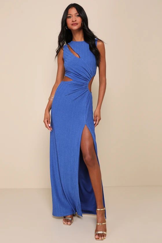 Upgraded Stunner Royal Blue Ribbed Cutout Sleeveless Maxi Dress | Lulus