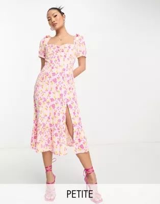 Collective the Label Petite puff sleeve tea midi dress in bright floral | ASOS (Global)