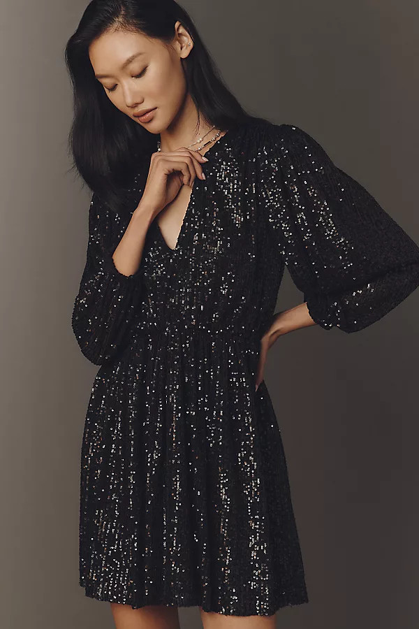 PAIGE Gianetta V-Neck Sequin Mini Dress | Anthropologie (US)