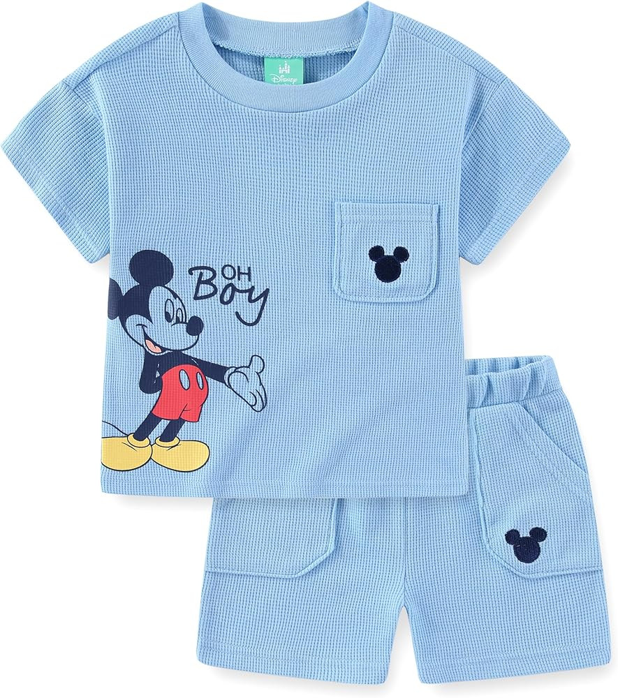 Disney Mickey Mouse Boys Waffle Knit Short Sleeve Shirt and Short Set for Infant and Toddlers | Amazon (US)