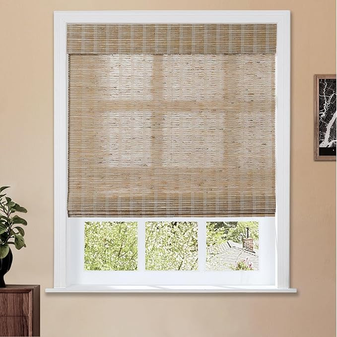 TWOPAGES Natural Cordless Bamboo Jute Roman Shade Customized No Drill Roman Window Shade Light Fi... | Amazon (US)