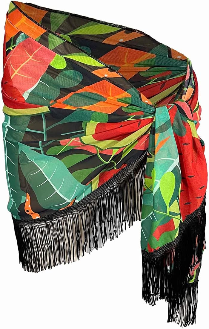 Bolder Chiffon Short Sarong Cover-up with Tassels | Amazon (US)