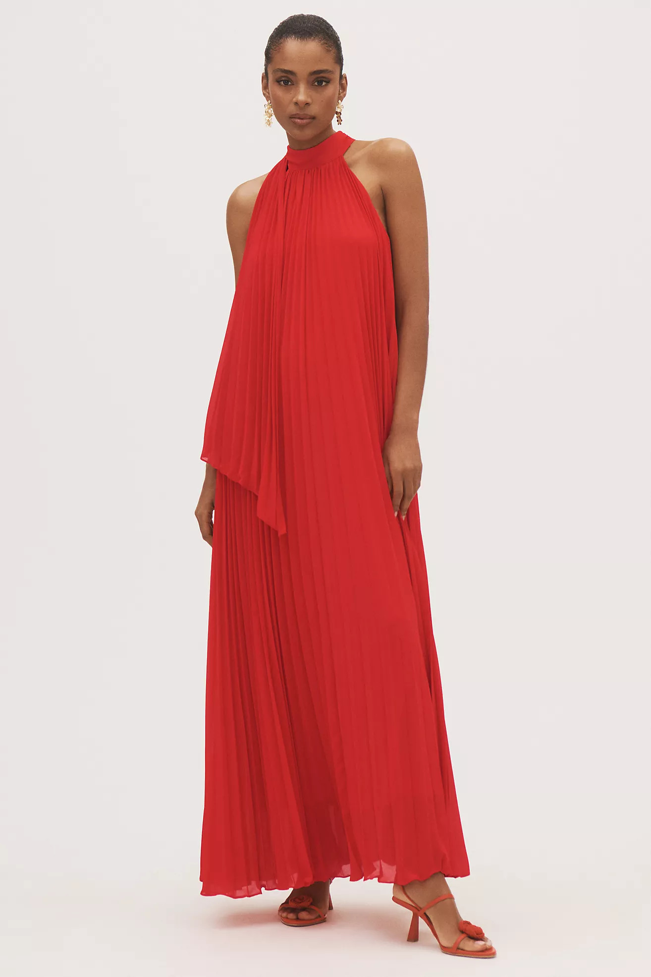 BHLDN Rosie High-Neck Pleated Chiffon Maxi Dress | Anthropologie (US)