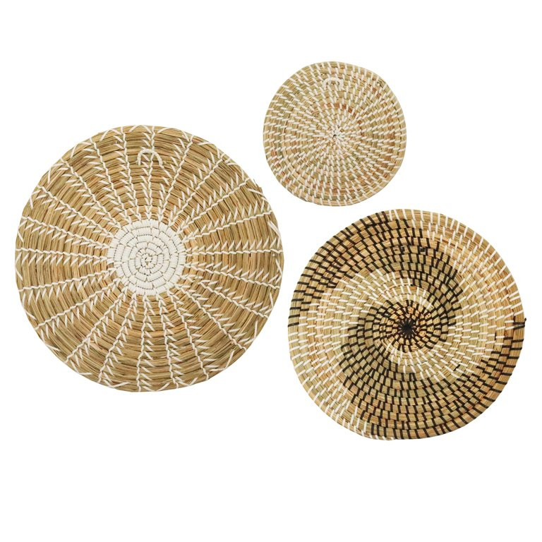 3 Pieces Wall Basket Decor Wicker Bowl Rattan Seagrass Art Flat Basket Plate - Walmart.com | Walmart (US)