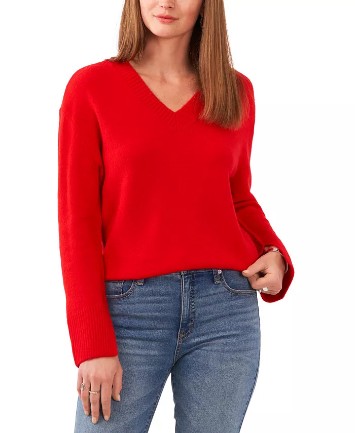 Women's V-Neck Ribbed-Edge Sweater | Macy's