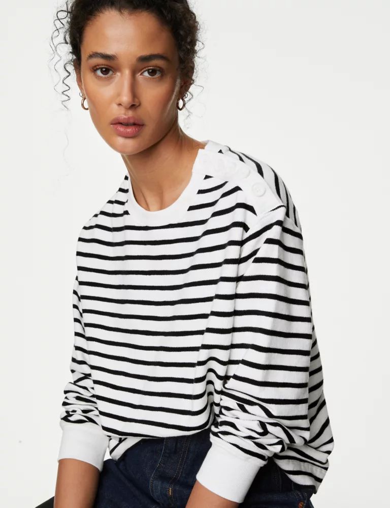 Cotton Rich Striped Crew Neck Sweatshirt | Marks & Spencer (UK)