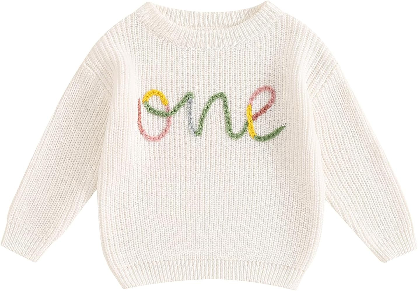 First Birthday Outfit - Girl's 1st Birthday Sweatshirt & Boy's Gift Sweater - Knitted Tops for Fa... | Amazon (US)