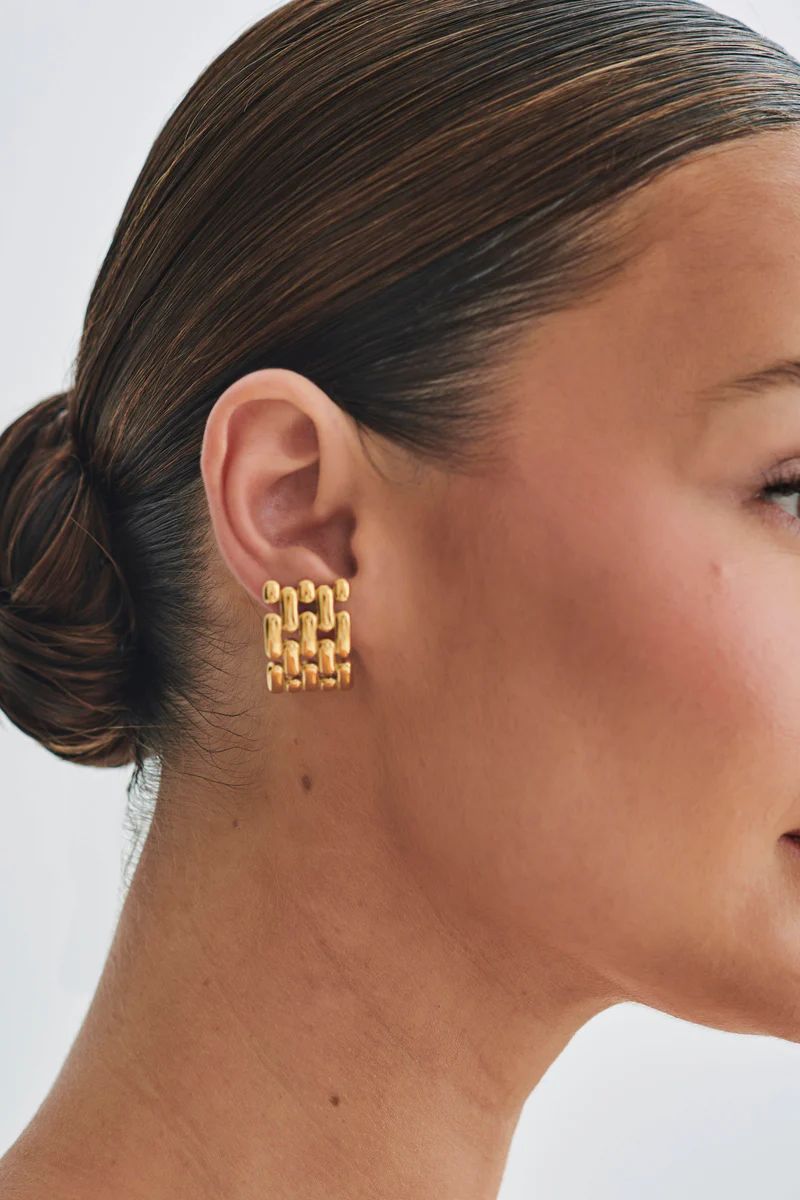 Denise Cross Hatch Earrings - Gold | MESHKI US