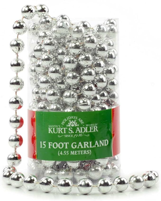 Kurt Adler 15-Feet Silver Bead Garland | Amazon (US)