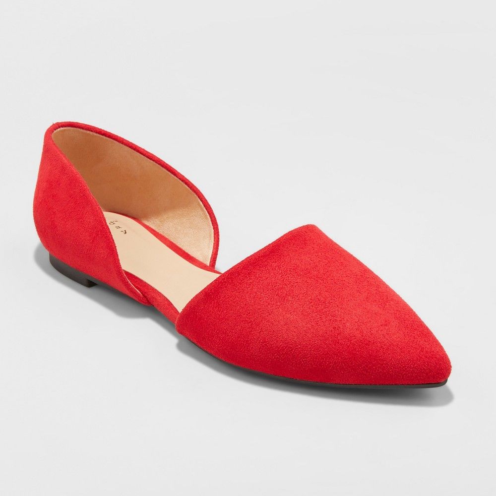 Women's Rebecca Microsuede Wide Width Pointed Two Piece Ballet Flats - A New Day Red 7W, Size: 7Wide | Target