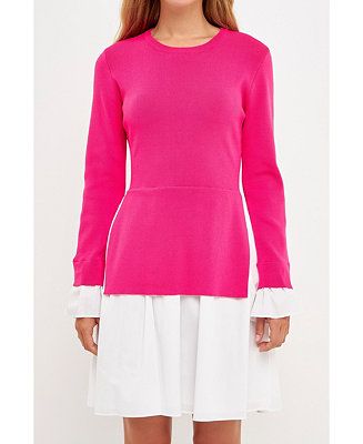 English Factory Women's Poplin Combo Knit Dress - Macy's | Macy's