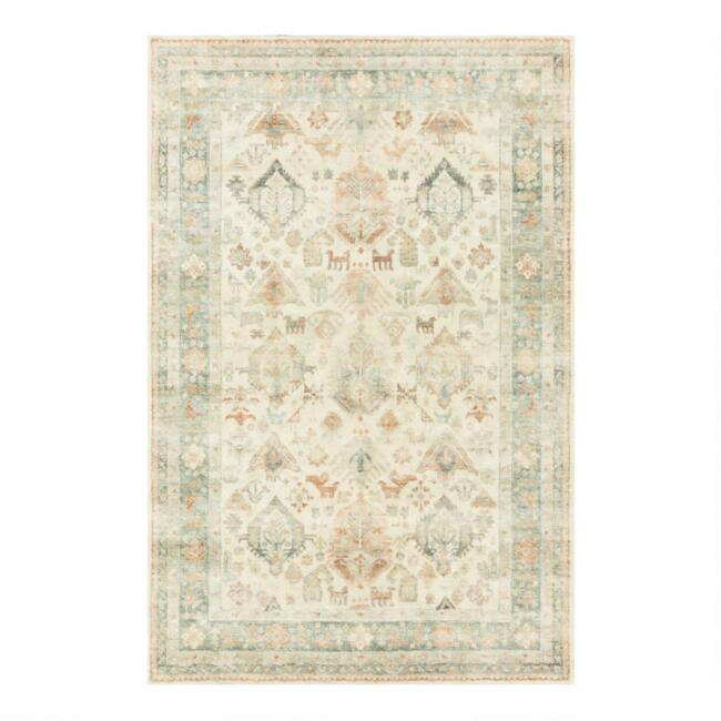 Light Green Distressed Gabbeh Style Kai Area Rug | World Market