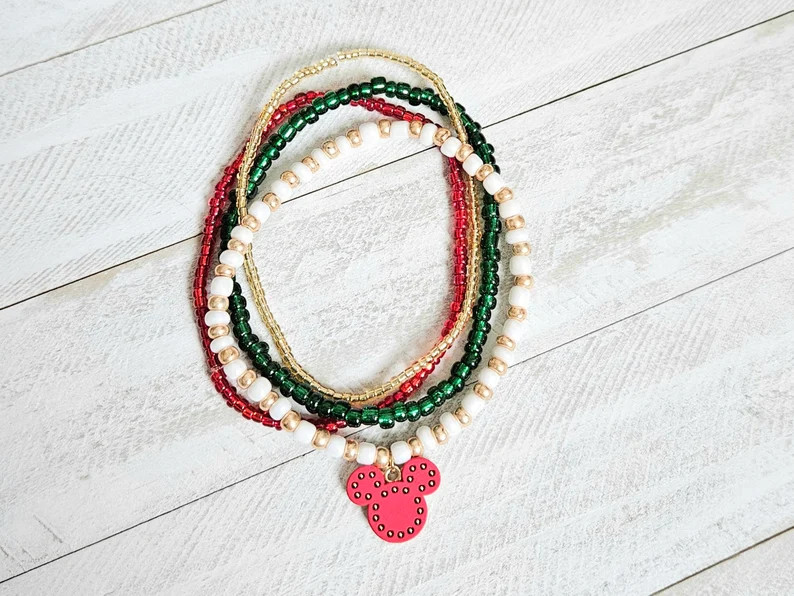 Mickey Mouse Inspired Christmas Bracelet Stack, Size L/XL - Etsy | Etsy (US)