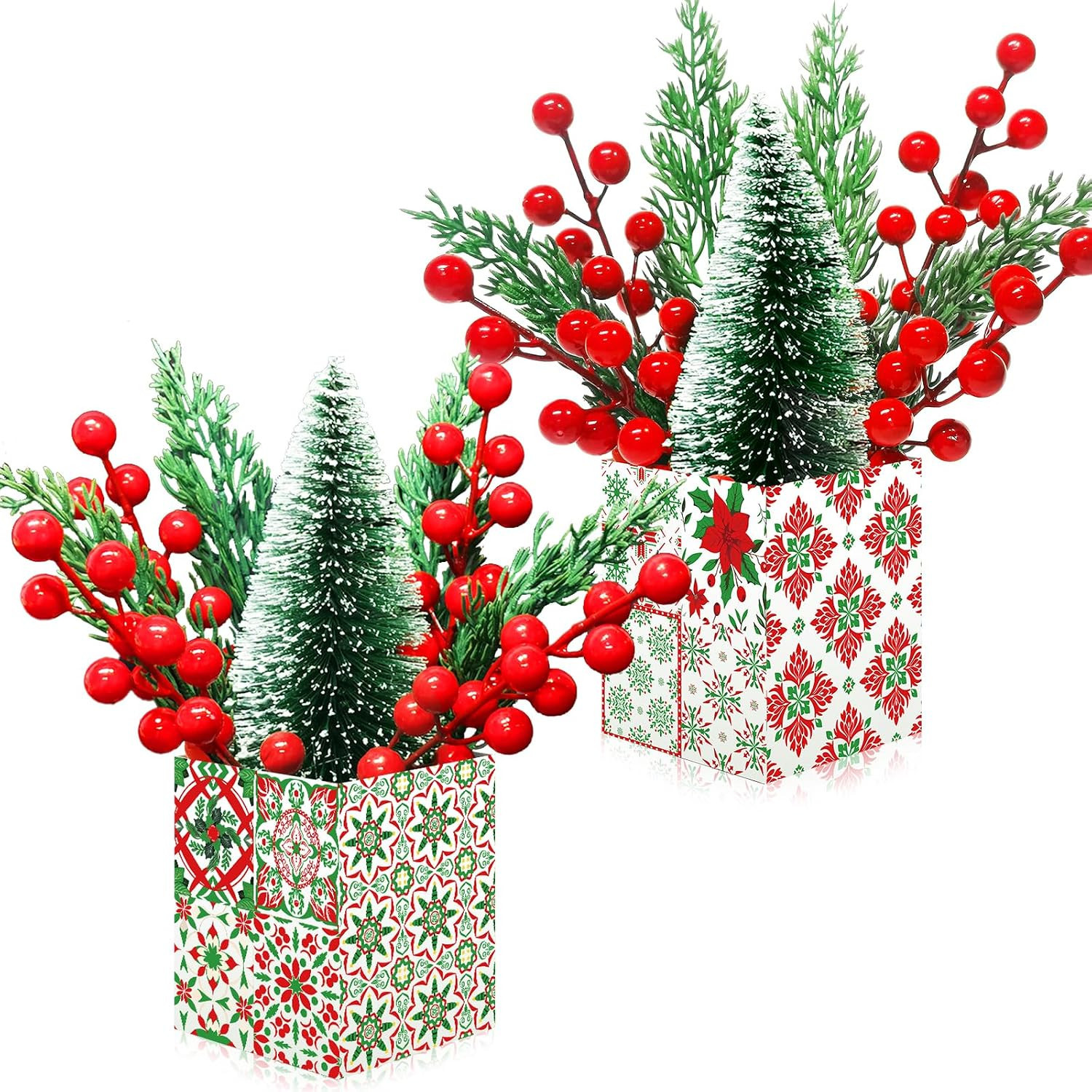 ZHANYIGY Christmas Artificial Ornaments Table Decorations: Christmas Centerpices for Table with Artificial Christmas Tree with Pine Branches Red | Lowe's