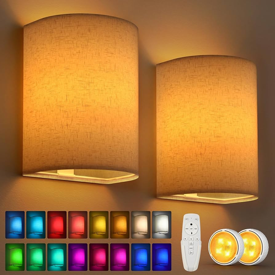 Battery Operated Wall Sconce Night Lights for Bedroom Set of 2, Wireless LED Wall Lamp with Remot... | Amazon (US)
