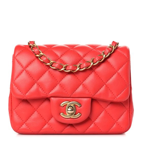 Lambskin Quilted Mini Square Flap Red | FASHIONPHILE (US)