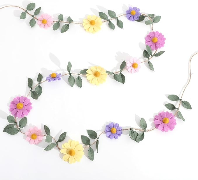 Felt Colorful Daisy Banner - Spring Birthday Wedding Party Decorations,Colorful Flowers Green Lea... | Amazon (US)
