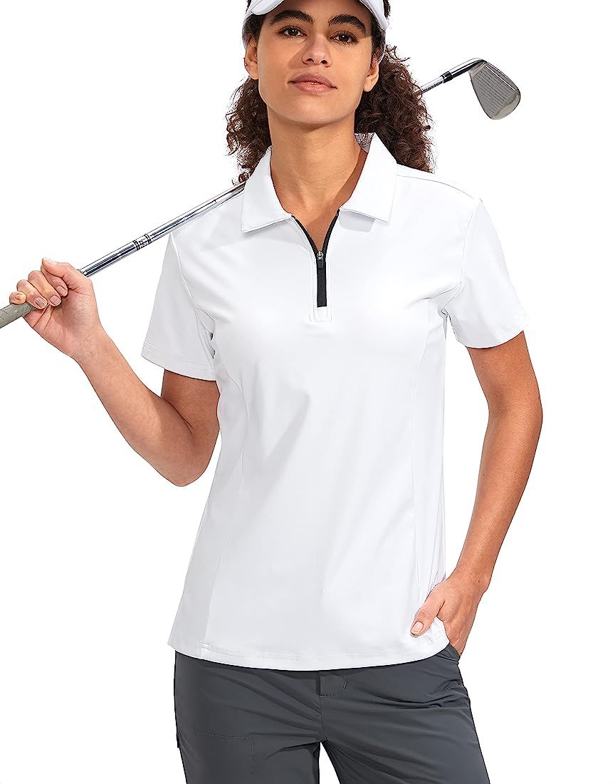 Viodia Women's Golf Shirt Short Sleeve with Zip Up Quick Dry Stretch Tennis Collared Polo Shirts ... | Amazon (US)