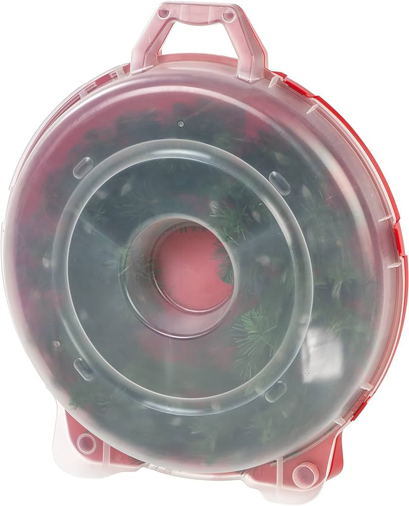 IRIS USA 24" Wreath Storage Container Box, Clear/Red | Amazon (US)
