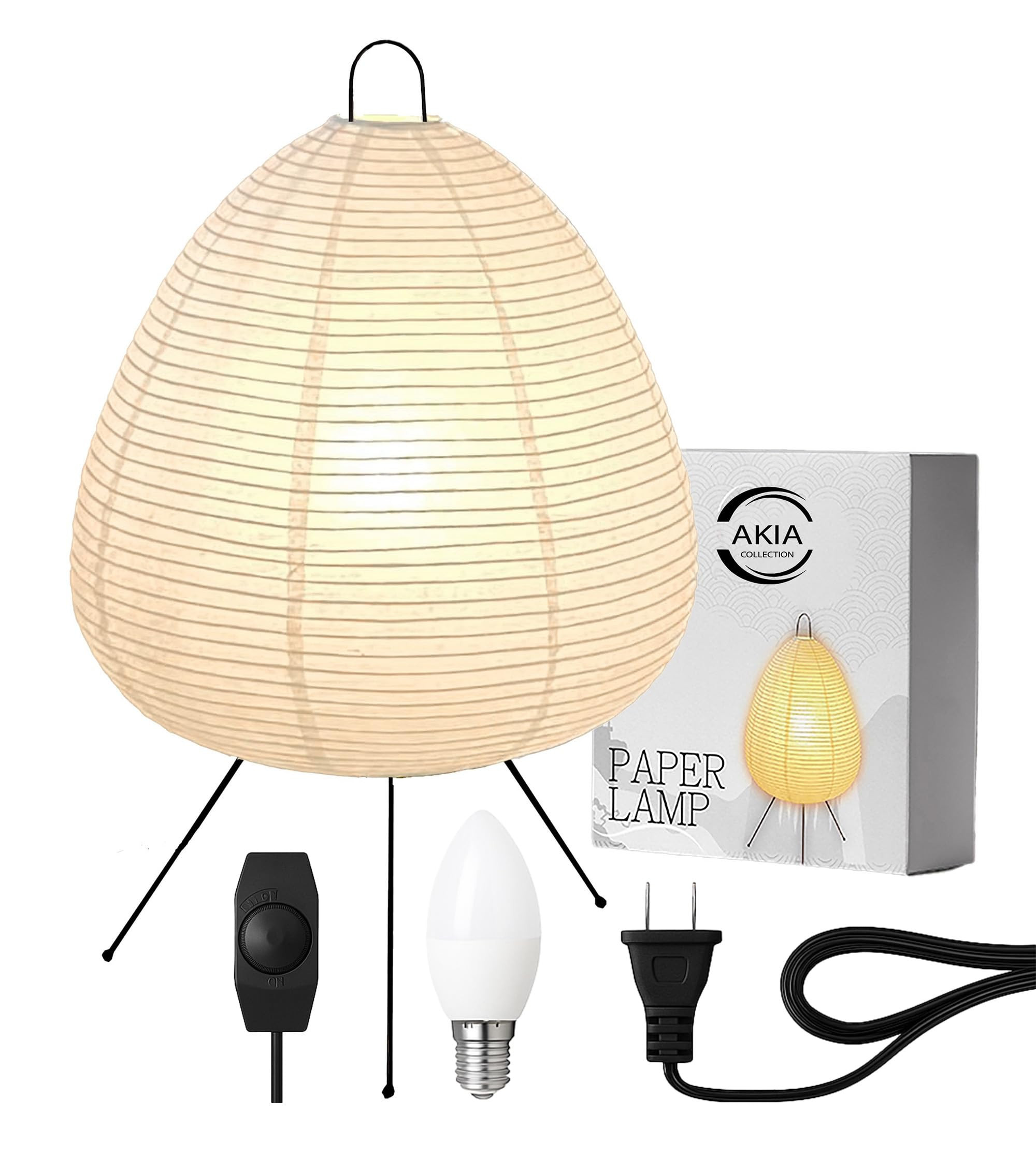 Akia Collection Japanese Rice Paper Lamp, Noguchi Style Lantern – Dimmable Table Lamp with Wash... | Amazon (US)