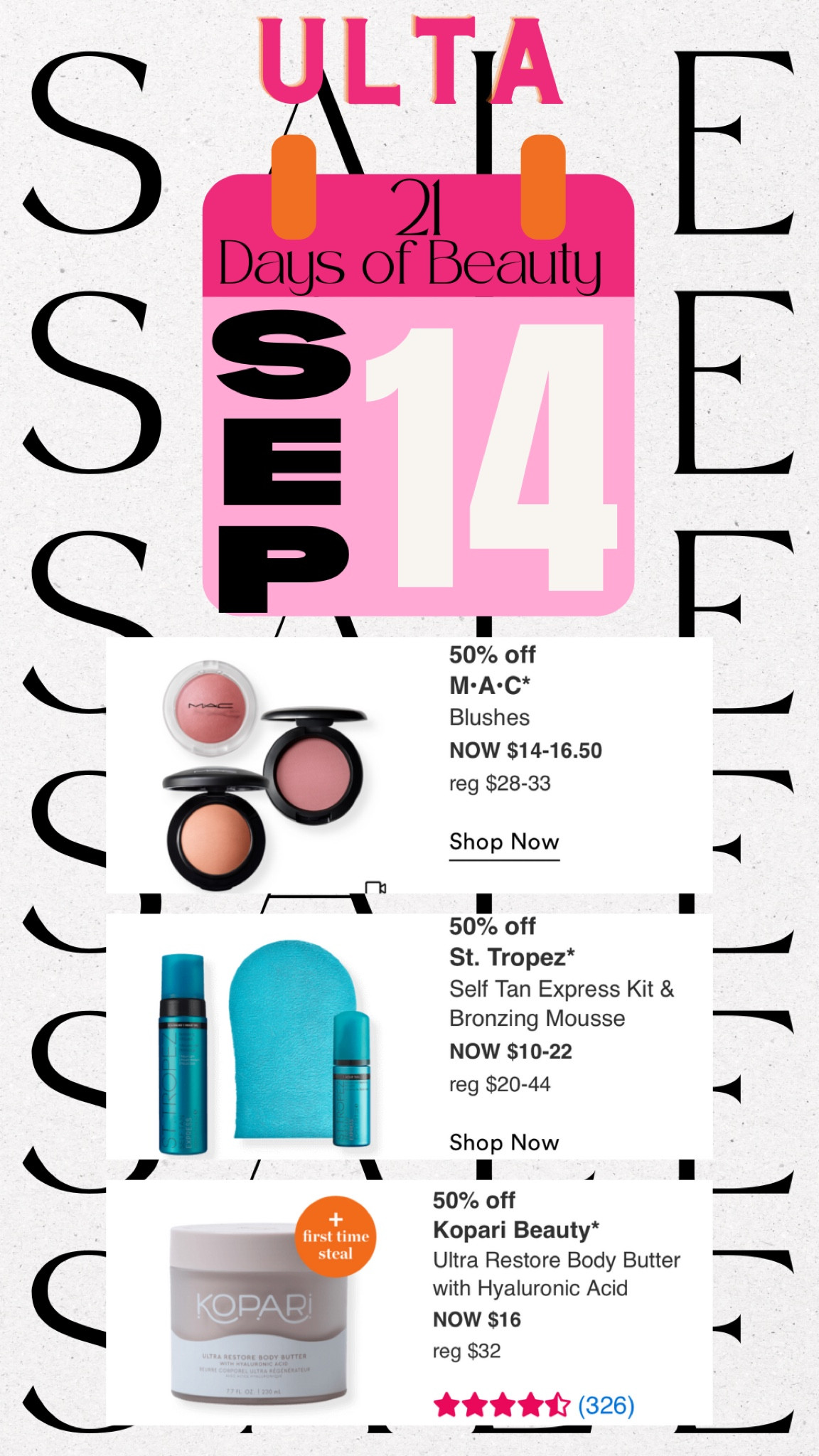 TODAY! grab these steaks from ulta! 50% off!!

#ulta #beauty #21days #sales #deals #LTKsalealert #competition #steals #makeup #skincare #body #powders #concealer #foundation #brows #mascara #highlight #contour  #blush #bronzer #tarte #smashbox #primer #roller #palette #lotion #kopari #selftan #bronzer #tanning #sunlesstan 

#LTKstyletip #LTKsalealert #LTKbeauty