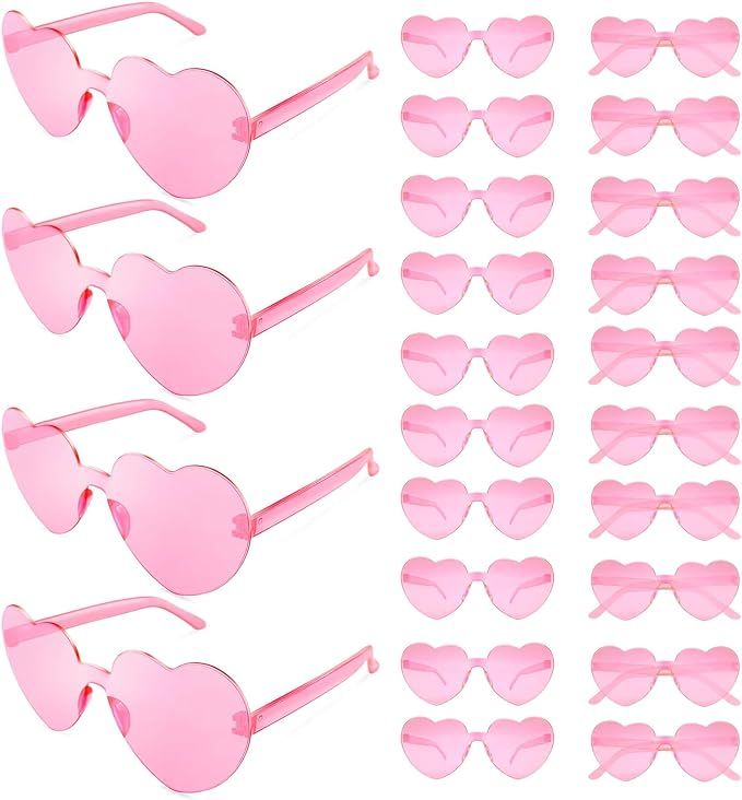 Xanllaxa 24 Pairs Heart Sunglasses for Women,Rimless Transparent Candy Pink Glasses,Light-colored... | Amazon (US)