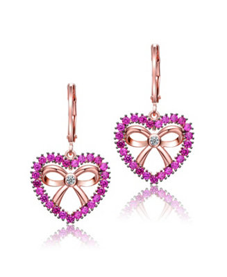 GV Sterling Silver with 18K Rose Gold Plated Heart Leverback Earrings | Macy's