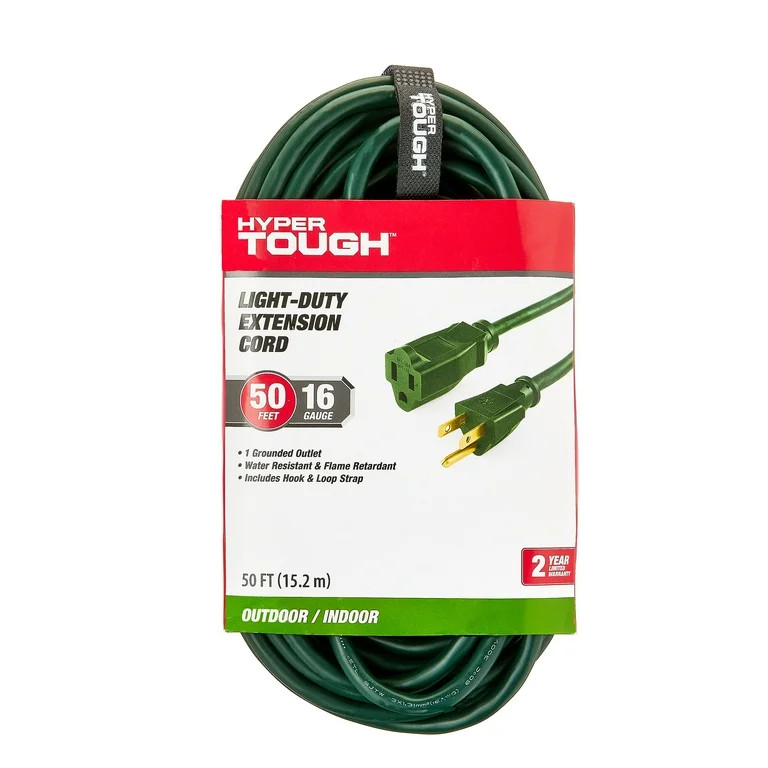 Hyper Tough 50 ft 16AWG 3-Prong Green Single Outlet Outdoor Extension Cord, 13 amps | Walmart (US)