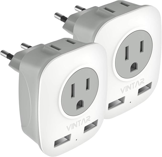 [2-Pack] European Travel Plug Adapter, VINTAR International Power Adaptor with 2 USB Ports,2 Amer... | Amazon (US)