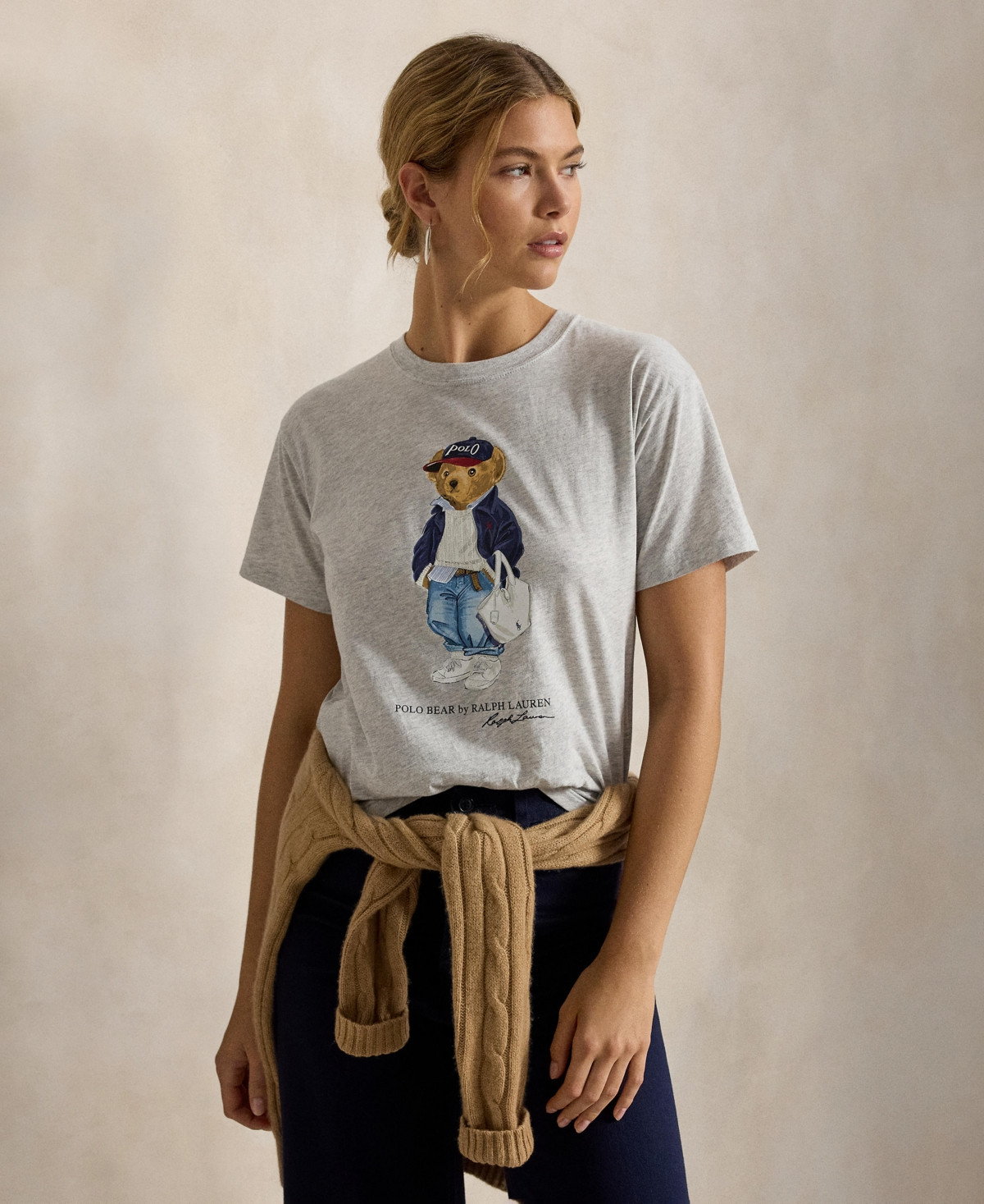 Polo Ralph Lauren Women's Bear Print Crew Neck T-Shirt - Light smoke heather | Macy's