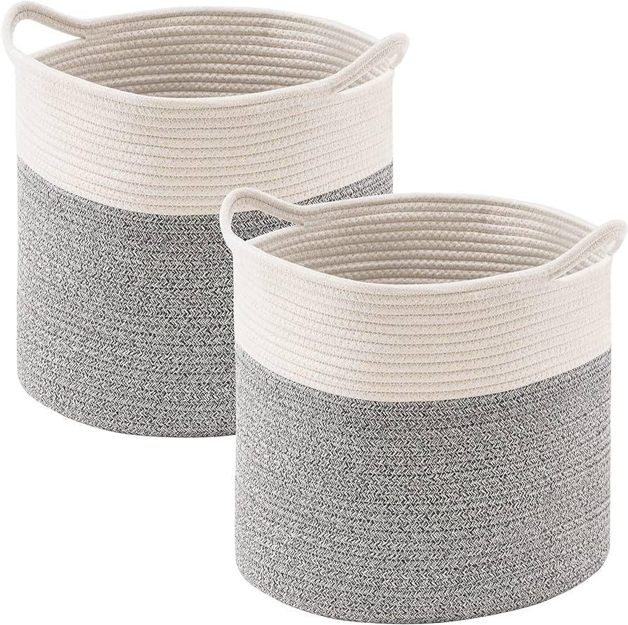 YOUDENOVA Cotton Rope Cube Storage Baskets, 13x13 Round Woven Baskets for Storage with Handles 2 ... | Amazon (US)