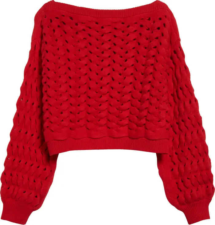 Alice + Olivia Allene Chunky Open Stitch Cotton & Wool Blend Sweater | Nordstrom | Nordstrom