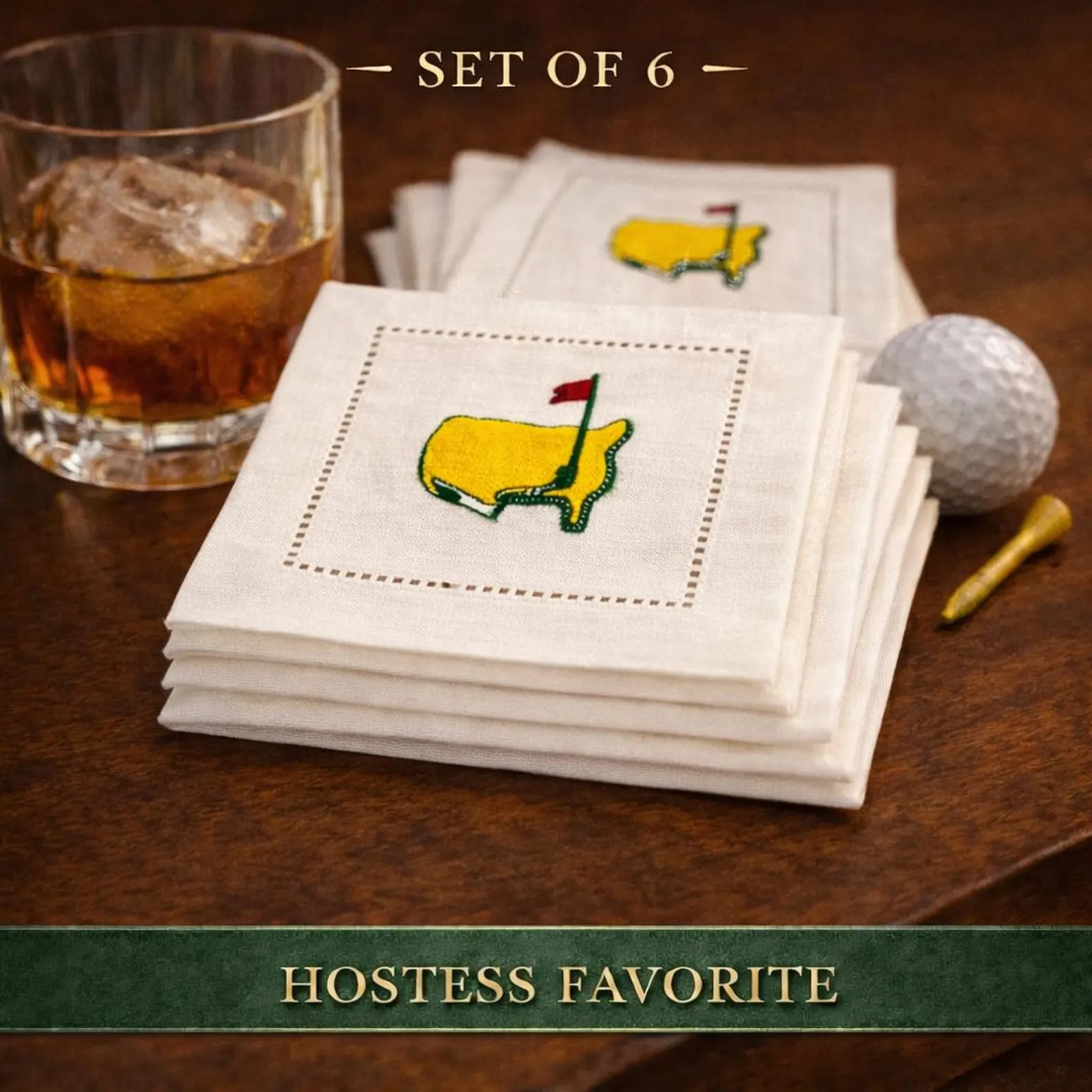 Embroidered Masters Golf Cocktail Napkins | Set of 6 Augusta Party Supplies | Etsy (US)