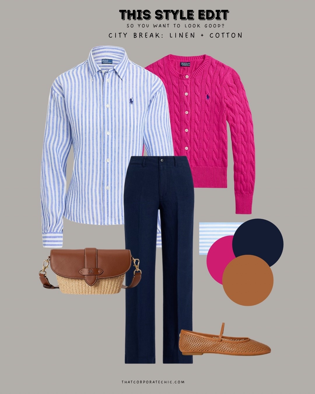 What to wear: Day trip to Lillies: A linen shirt + cotton cardigan + navy trousers with brown accessories 

Travel style

#LTKxRalphLauren #LTKtravel #LTKworkwear