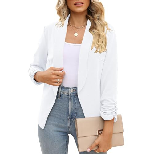 White Blazer for Women Business Casual Work Office Blazer Jacket Suit (M, White) | Amazon (US)