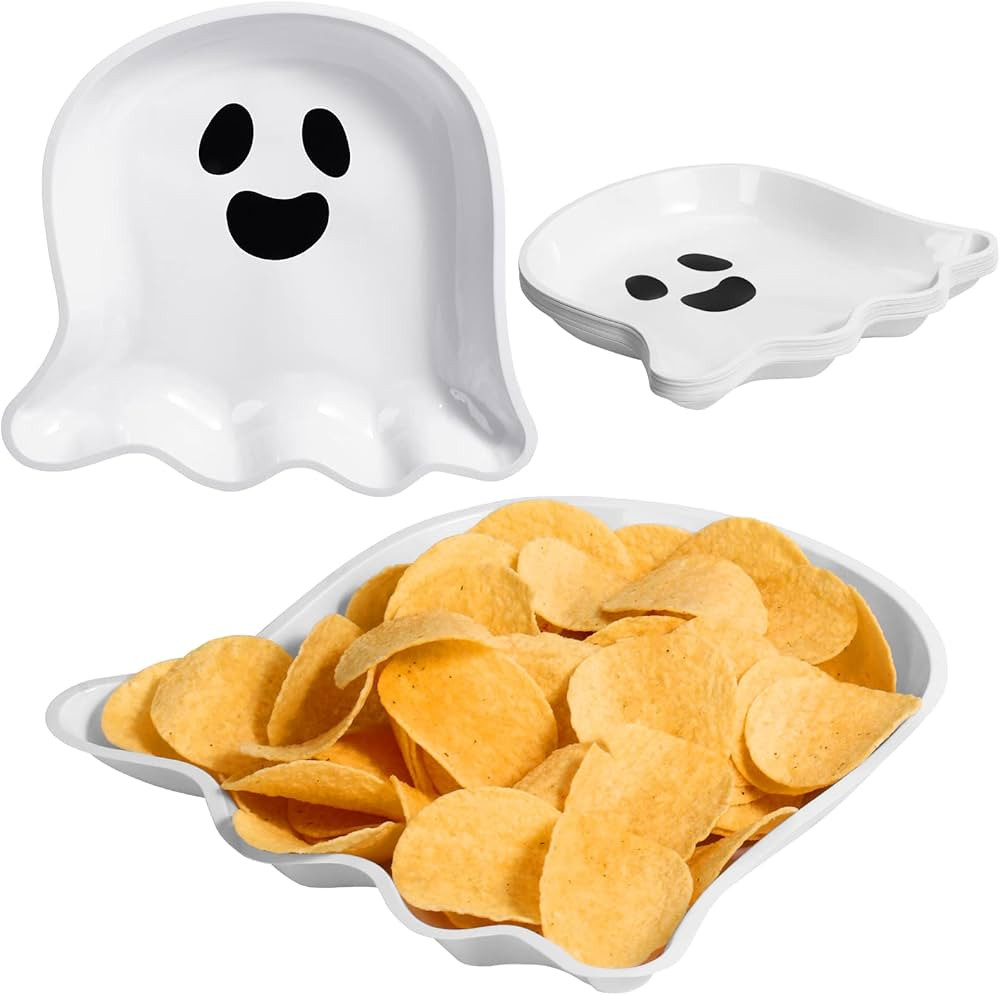 Sawysine 24 Pieces Halloween Party Serving Trays, Plastic Orange Pumpkin Black Cat White Ghost Plate | Amazon (US)