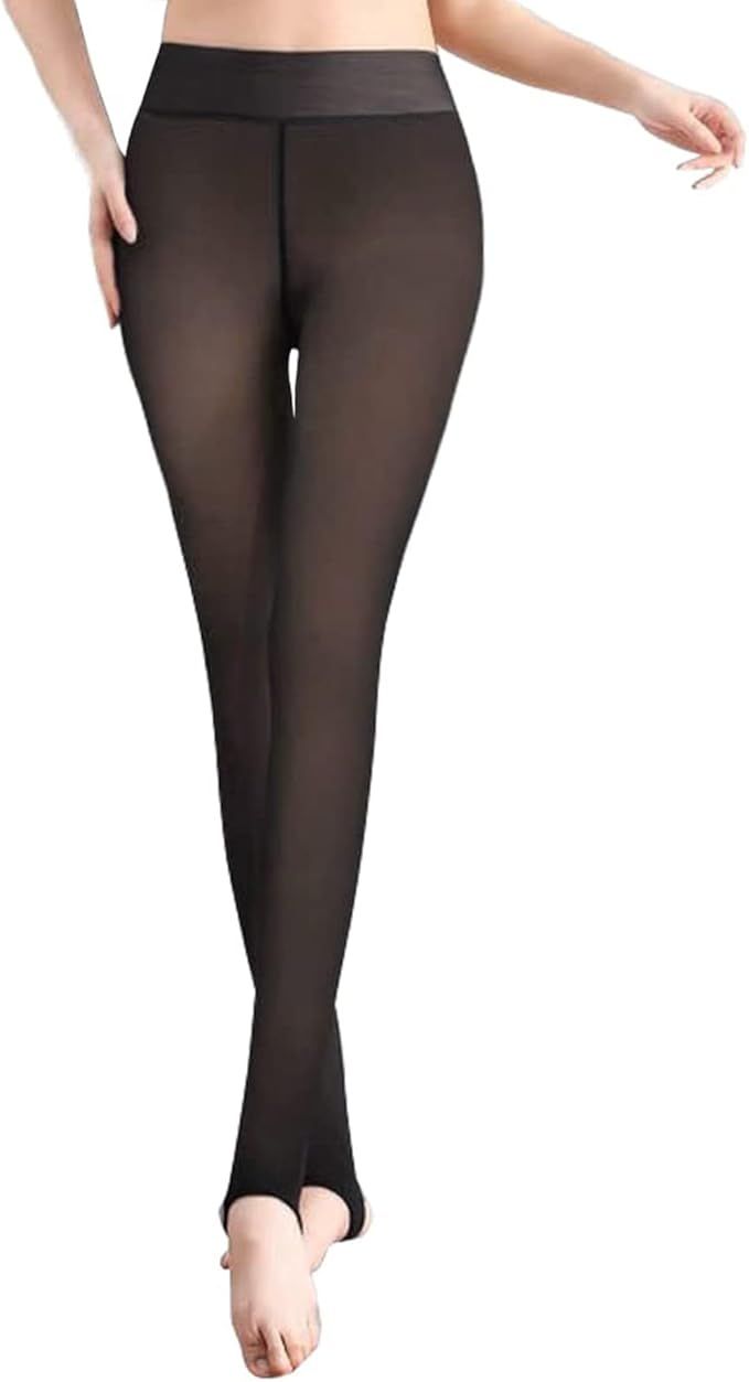 IZYJOY Women Warm Fleece Lined Sheer Thick Tights, Thermal Translucent Pantyhose, Winter Stretchy... | Amazon (US)