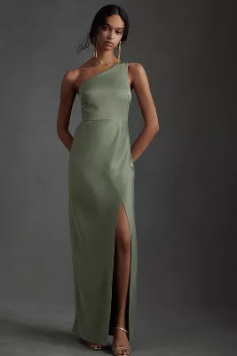 BHLDN Dylan One-Shoulder Satin Side-Slit Gown | Anthropologie (US)