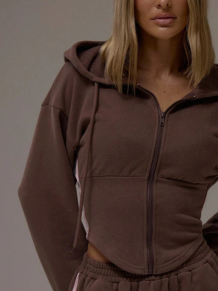 MUSERA Balloon Sleeve Contrast Pipping Cinched Waist Hooded Sweatshirt Casual, Airport, Loungewear, Back To School, Fall | SHEIN