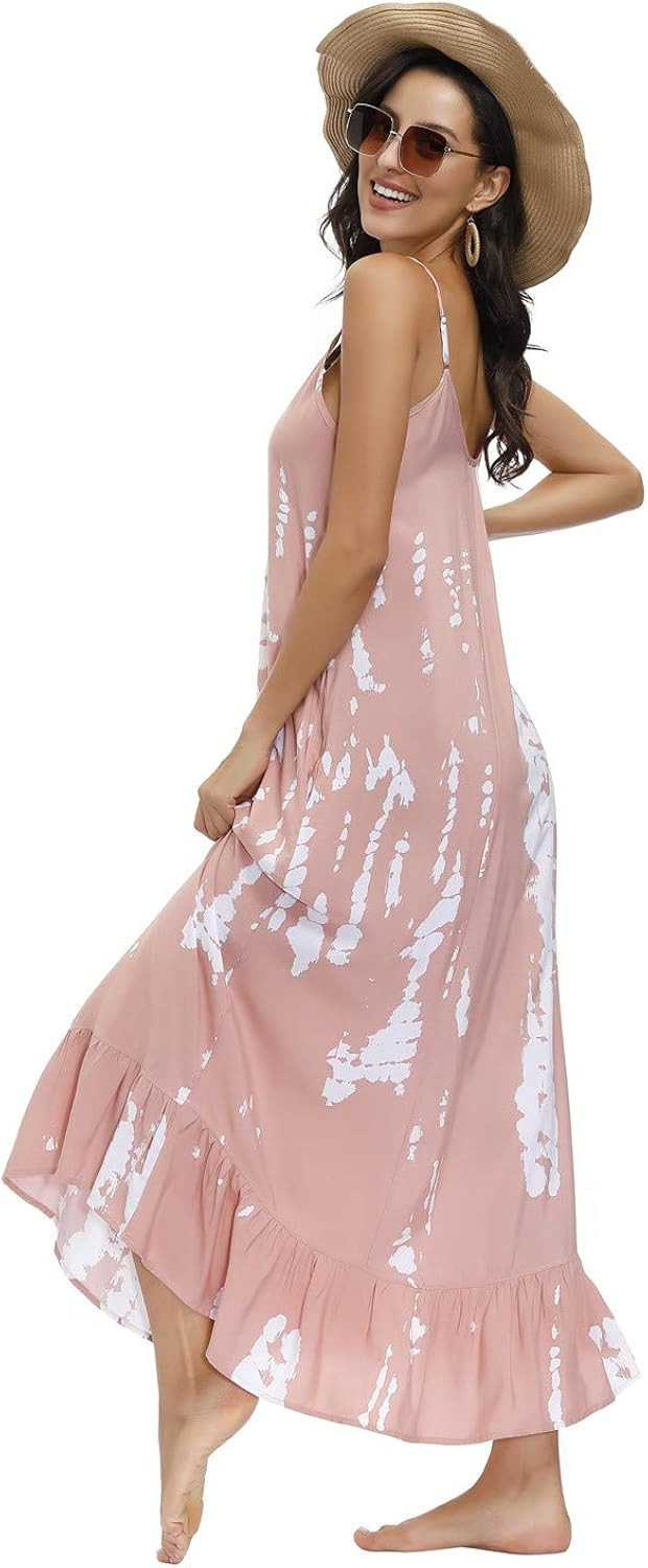 BUENOS NINOS Women's V Neck Floral Maxi Dress Boho Printed Adjustable Spaghetti Strap Ethnic Beac... | Amazon (US)