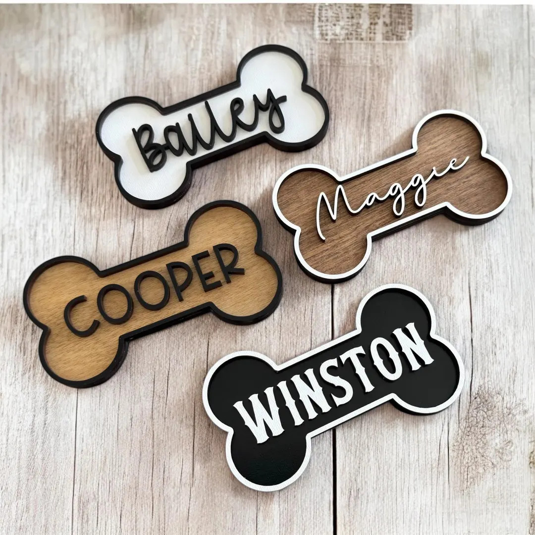 Personalized Dog Bone Name Sign, Wooden Dog Name Tag, Dog Kennel and Crate Sign, Custom Dog Room ... | Etsy (US)