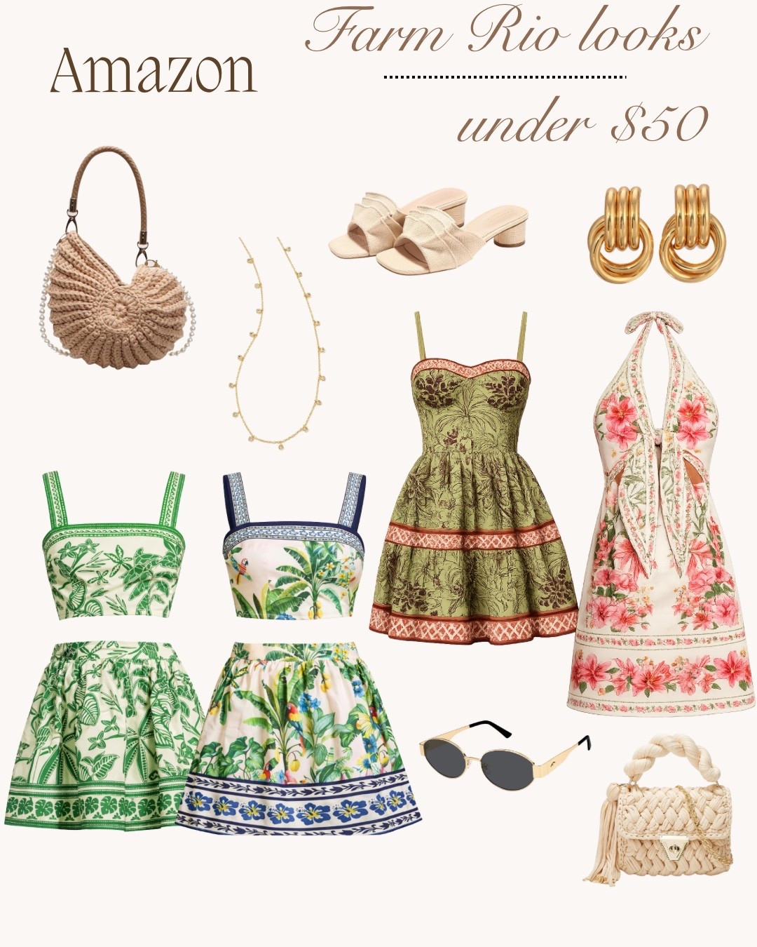 Serving ✨Farm Rio inspired✨ looks under $100— these dreamy prints are giving vacation, beach days, and effortless date night vibes 🌺🌿

From flowy spring dresses to statement beach outfits, these pieces are perfect for your next getaway or everyday chic moment 🤍

Think: beach dress, vacation outfits, resort wear, and easy elevated style all in one 💫

spring outfits 2026, spring dresses, vacation outfits beach, date night outfits, two piece swimsuit, bikini, beach bag, one piece swimsuit, beach cover up, beach dress, black dress, evening bag, sunglasses, travel essentials, earrings, handbags, jewelry, summer shoes, two piece set, flat sandals, coord set, matching set, floral dress, spring dress, mini dress, maxi dresss

#amazonfinds #summeroutfits #vacaystyle #neutraloutfits #beachoutfit #coastallook #resortwear #effortlessstyle #ltkunder100 #minimalstyle #chicoutfits
#LTKootd #LTKgrwm #LTKOver40 #LTKSeasonal #amazonfashion #beachvacay
#amazonstyle #ltkfashion #summerstyle #eurosummer #vacayoutfit #neutralaesthetic #coastalliving #resortstyle #ltkfinds #outfitinspo

#LTKSaleAlert #LTKSeasonal #LTKTravel