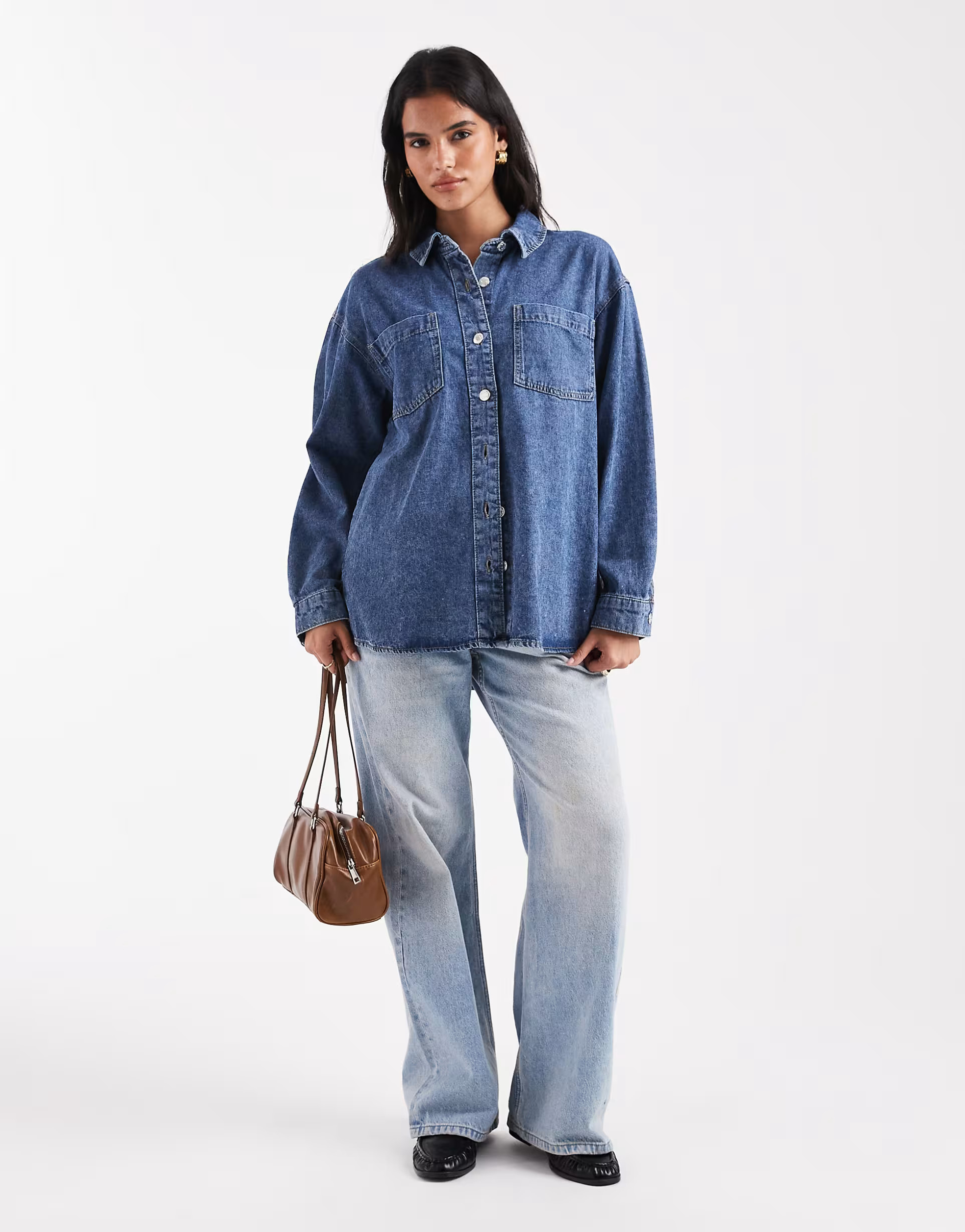 Vero Moda oversized denim shirt in medium blue wash | ASOS (Global)