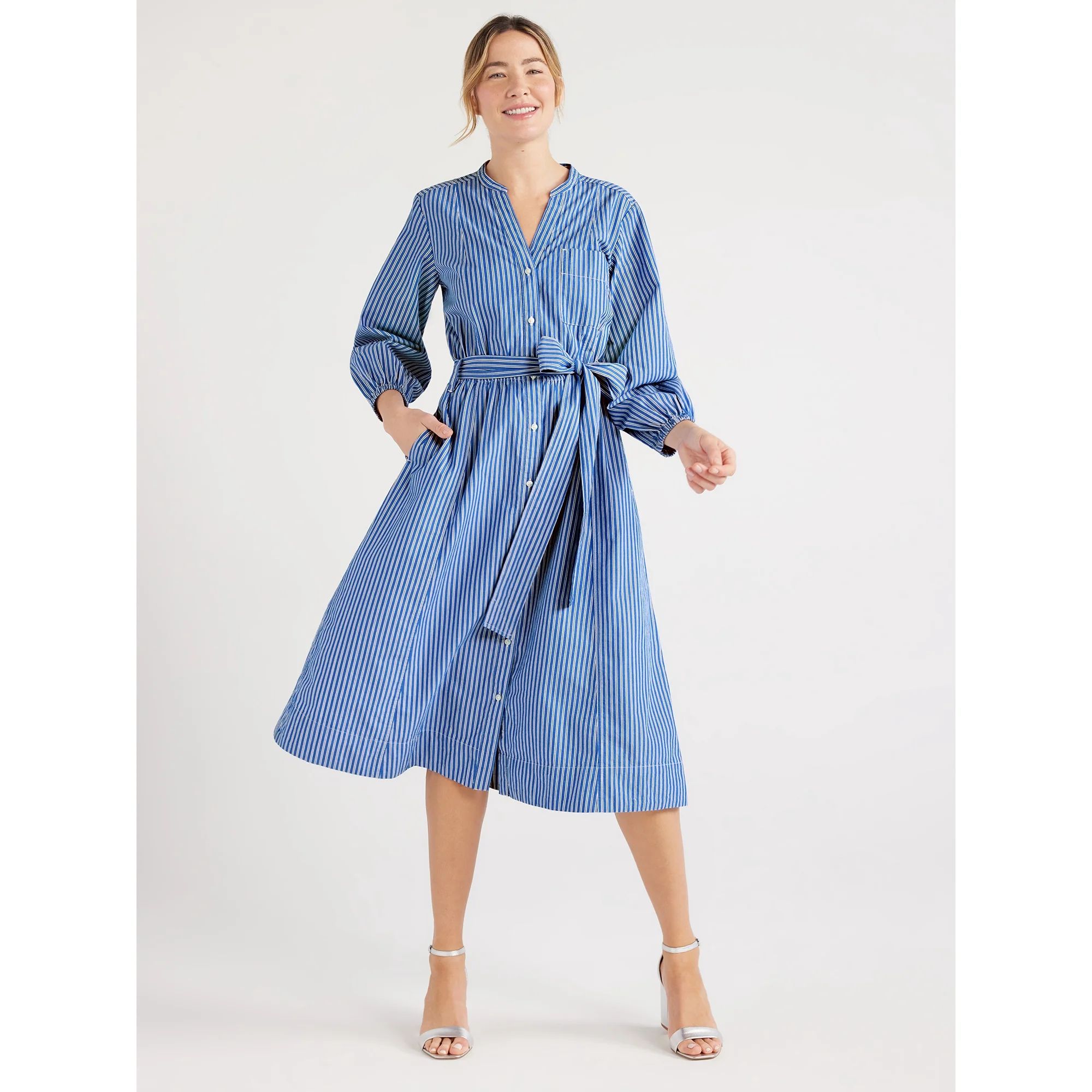 Free Assembly Women’s Belted Midi Dress, Sizes XS-XXXL | Walmart (US)