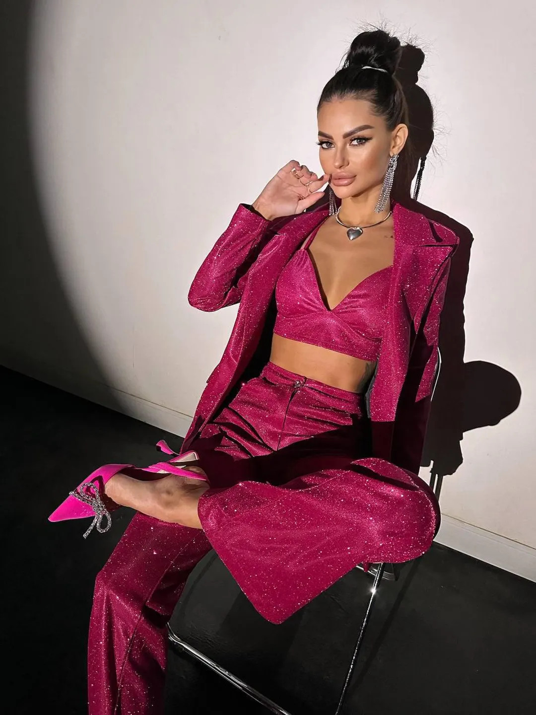 Hot Pink Embellished Blazer Three Piece Set, Shiny Barbie Pink Outfit, New Year Outfit - Etsy | Etsy (US)