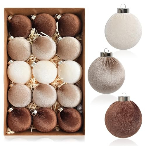 EMORBALS Brown Velvet Christmas Ornaments, 15 Pcs Non Breakable Balls Ornaments for Christmas Tree, Neutral Xmas Decorations, 3.15inch 80mm | Amazon (US)