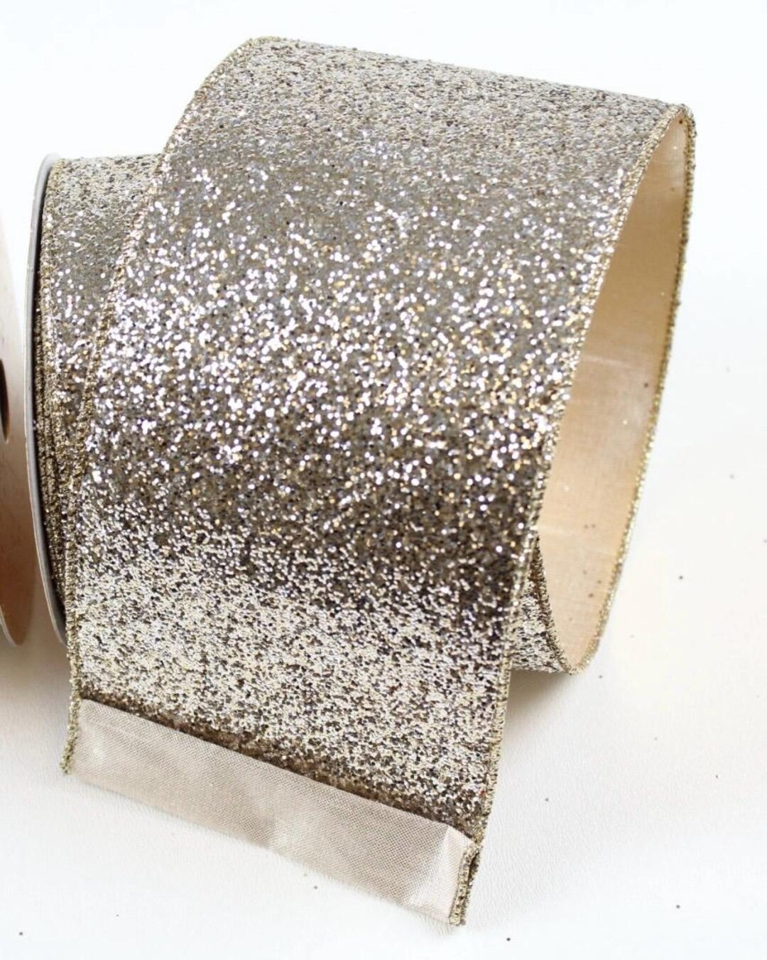 4” Champagne Glitter Magic Farrisilk Designer Ribbon - Etsy | Etsy (US)